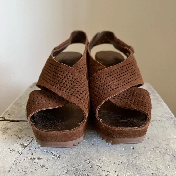 Pedro Garcia brown Natural Frigg Suede Crossover Wedge Sandals size 9/40 - Picture 3 of 7